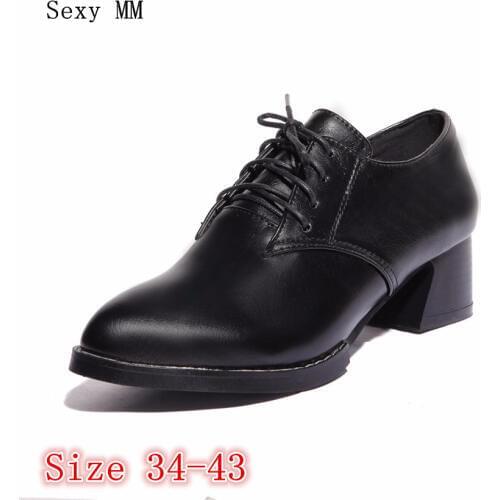 Women Oxfords Career Shoes Square Med High Heels Pumps Woman Med High Heel Shoes Kitten Heels Size 34 - 40 41 42 43