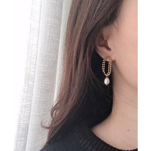 Amaiyllis 14K Gold Natural Freshwater Pearl Earrings Bead Chain Ear Stud Stylish and Fashionable Earrings For Women Jewelry Gift