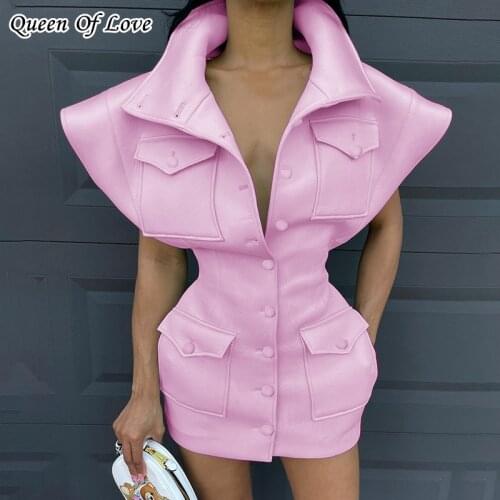 2021 Autumn Winter Fashion Streetwear Sleeveless Dress Women Single Breasted Turtleneck Multi Pocket Club Party Dresses Outfit