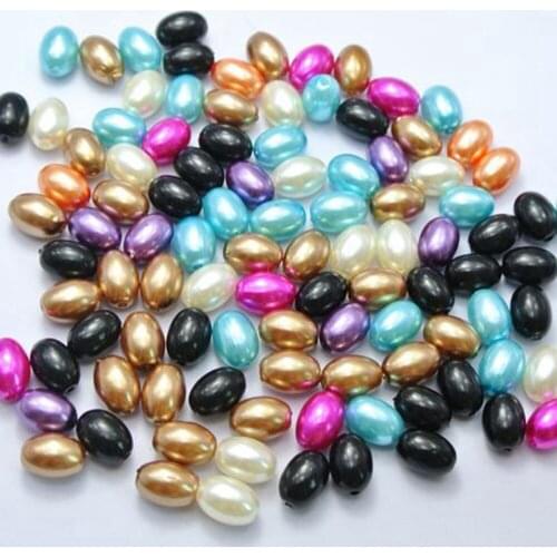 100 Mixed Color Plastic Faux Pearl Oval Beads 8X10mm Imitation Pearl