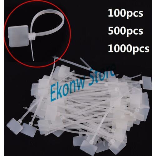 100pcs 500pcs 1000pcs White Plastic Nylon Mark Tags Label Sticker Cable Zip Ties 2.5mm x 100mm