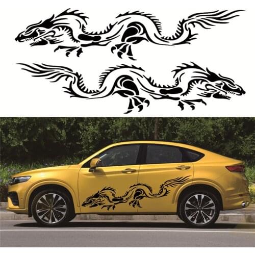 2pcs Dragon Totem Horde Body Sticker Car Sticker Car Body Racing Side Door Long Stripe Stickers Auto Vinyl Decal Body Waterproof