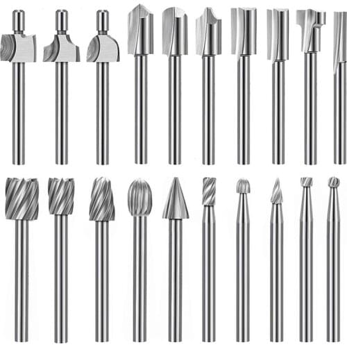 20Pc HSS Router Carbide Engraving Bits for Dremel Router Bit Set 1/8 Inch(3mm) Shank for Dremel Proxxon Rotary Tools
