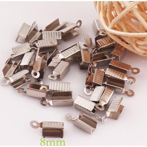 200 PCS Metal End Tips Cord End Cap Rope Buckle Rope end Connector Loop Cord Tip Ribbon Fold Over Crimp