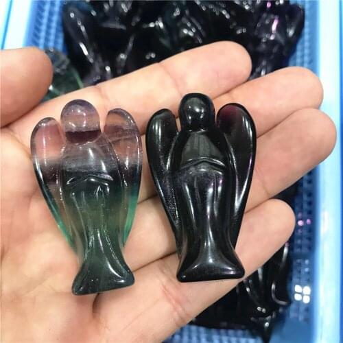 40-45mm Natural colored fluorite quartz carving angel natural crystal to cure chakra balance meditation gifts