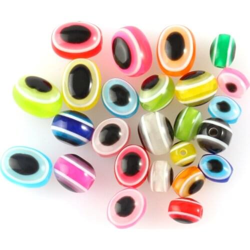 50pcs 6 8 10mm Oval Shape Spacer Beads Evil Eye Beads Stripe Resin Spacer Beads For Jewelry Making Bracelet Necklace Wholesale