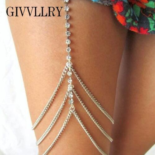 Free Shipping 3 Layers Leg Thigh Chain Sexy Best Friends Body Harness Leg Jewelry Beach Shiny Rhinestones Body Chains for Women