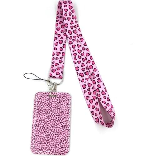 Pink Leopard Pattern Key lanyard Car KeyChain ID Card Pass Gym Mobile Phone Badge Kids Key Ring Holder Jewelry Decorations
