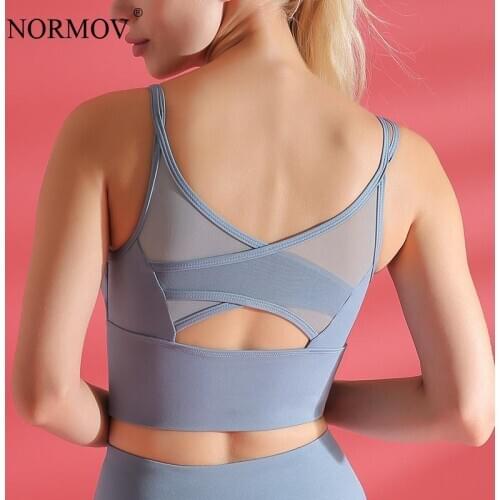 NORMOV Women Seamless Bra Women Sexy Shockproof Sport Push Up Cotton Bra Fitness Fitness Beauty Back Mesh Splicing Bra