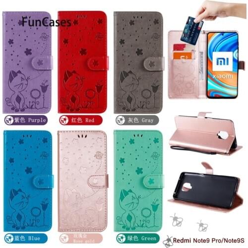 Wallet Phone Cases For Redmi Note 9S Cat And Bee PU Leather Book Flip Bag Cover Xiaomi Redmi Note 9S hoesje 9 Pro Etui Cool hong