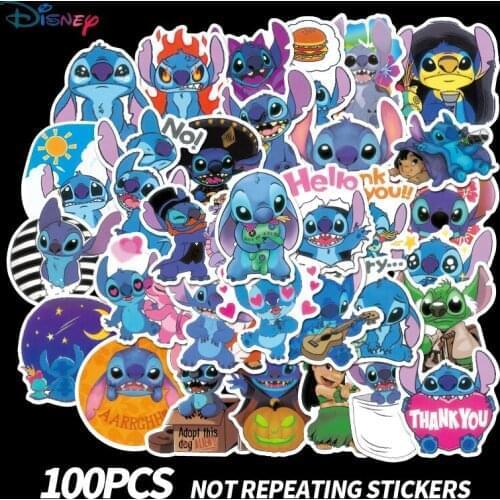 Disney 100pcs/Pack Cute Cartoon Stitch Stickers Waterproof Skateboard Luggage Guitar Laptop Funny Graffiti Sticker Kid Toys