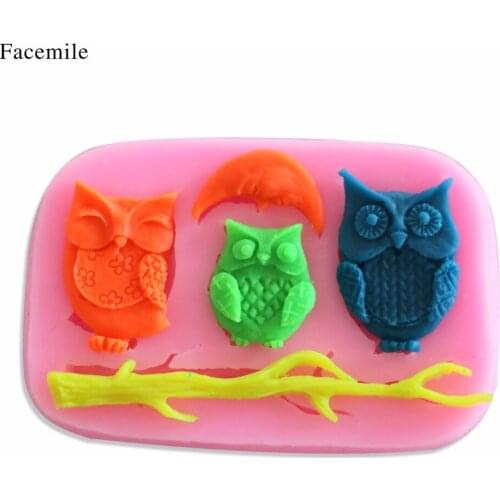 Facemile 1PCS Silicone Mold Sleeping Owl Tree Branch DIY Silicone 3D Cake Fondant Molds Fondant Cake Chocolate Mould Baking Tool