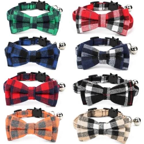 Pet Cat Dog Accessories Plaid Bowknot Bell Bow Tie Multicolor Removable Adjustable Cat Collar Kitty Dogs Puppy Pets Supplies