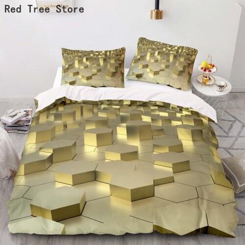 Geometric Pattern Design Duvet Cover Pillow Case Set Golden Honeycomb Printed Bedding Sets Soft Microfiber Kids Adults Bedspread