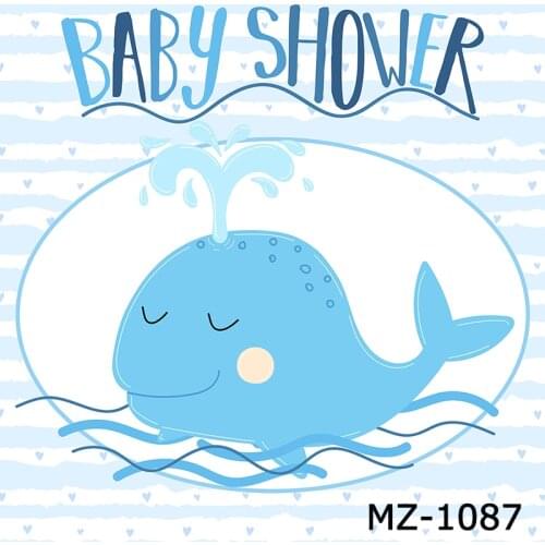 HUAYI Custom Backdrop For Boy Baby Shower Blue Cute Whale Babyshower Photography Dessert Table Decorations Photo Booth MZ-1087