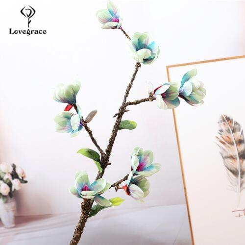 9 Heads Silk Mangnolia Artificial Flowers Fake Flowers Branch Decoration for Wedding House Festival Decor Simulation Mangnolia