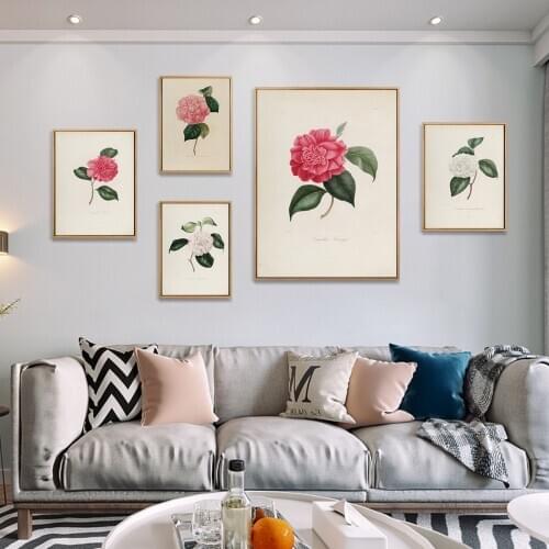 Camellia Flowers Simple Oil Painting Picture Poster Canvas Print Painting Wall Art Living Room Home Decoration