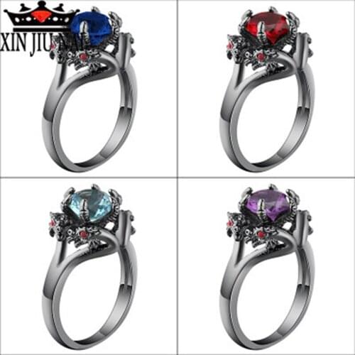 4 Colors Personalized Ssangyong Beads Rings Black Fashion Crystal Zircon Dragon Ring For Women Punk Party Jewelry Gift