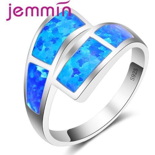 Blue Fire Opal Ring Vintage Silver Color Jewelry Wedding Rings For Men And Women Christmas Day Gift