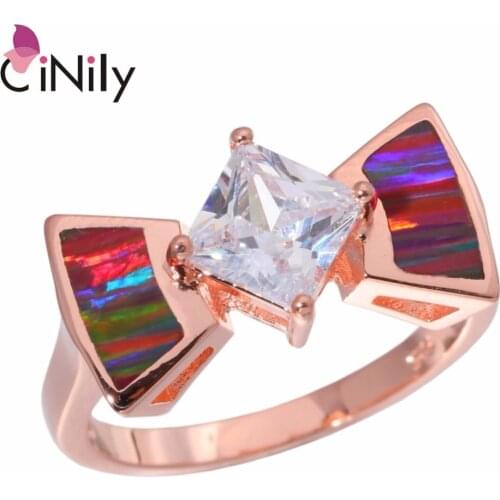 CiNily Created Orange Fire Opal White Stone Rose Gold Color Wholesale for Women Jewelry Wedding Party Gift Ring Size 6-9 OJ9244