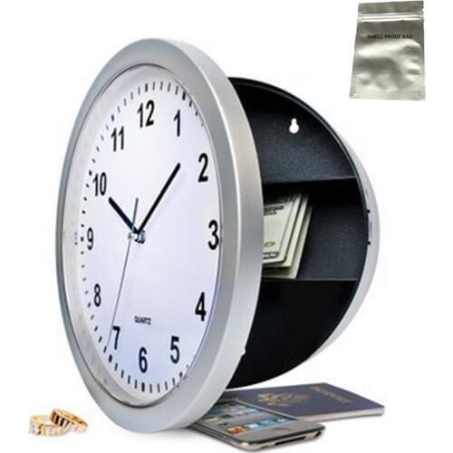 Round clock safety box safe hidden safety box clock hanging wall clock safe with a food grade smell proof bag