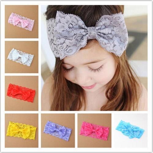 Lace baby headband Stretch Lace Bow Headband kids girls big hair bow head wrap Photo Prop Hair Accessories