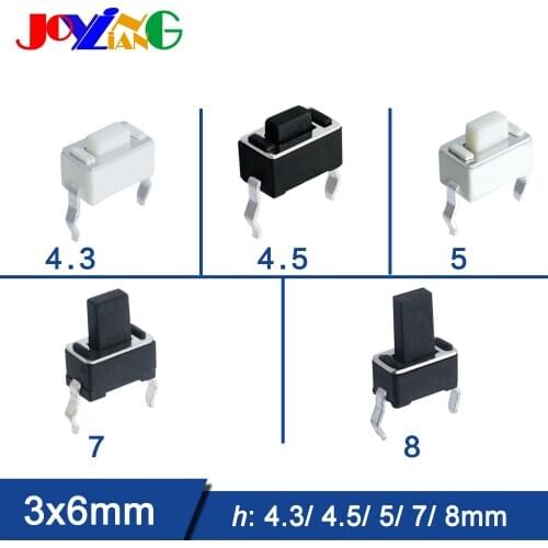 Micro 3*6*4.3/ 4.5/ 5/ 7/ 8mm LCD Touch Switch 2 Feet Fine Motion 2 Pins Button ON OFF 3X6mm White Black Color
