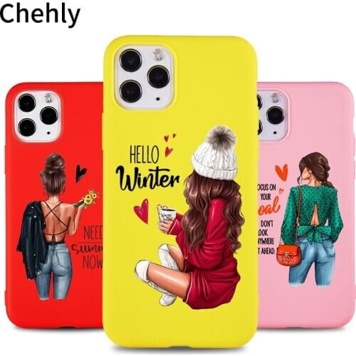 Fashion Girl Phone Case for iPhone 6s 7 8 11 12 Mini Plus Pro X XS MAX XR SE Cases Soft Silicone Fitted Shell Protection Covers