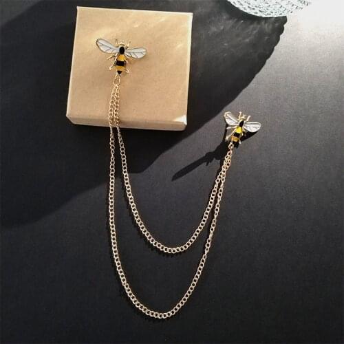 Cartoon Creative Animal Bee Insect Enamel Brooch Chain Pendant Alloy Pins Retro Trend Badge Woman Jewelry Gift For Friends