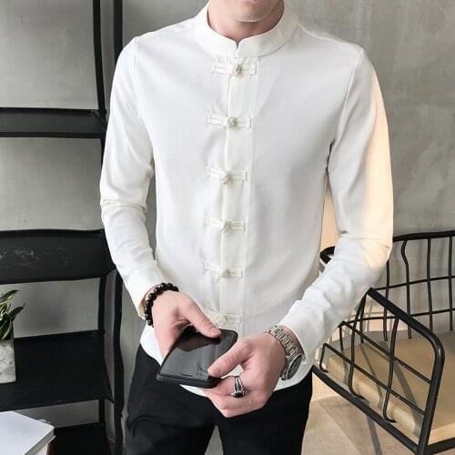 2021 Spring New Men Shirt Chinese Style Clothing Slim Fit Long Sleeves Shirt Camisa Social Office Wear Mandarin Collar Shirt