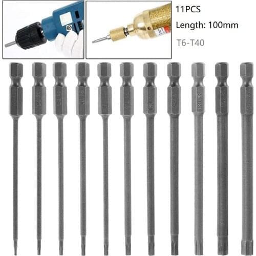 11pcs Torx Screwdriver Bit Set Hex Security Magnetic Head 100MM Extra Long