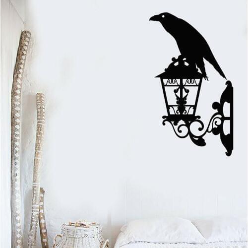Crow Wall Decal Black Raven Bird Lantern Street Style Bedroom Living Room Home Decoration Vinyl Window Stickers Art Mural M359
