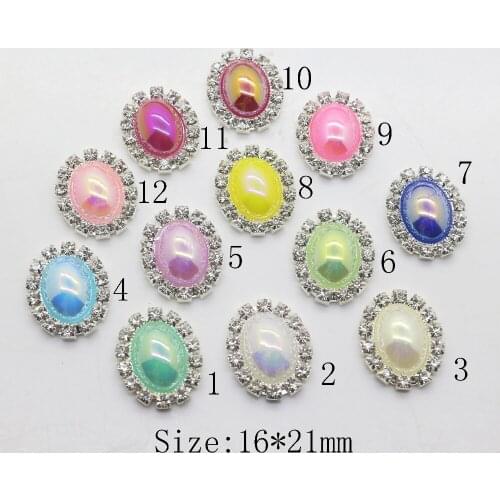 New Oval 16*21MM Bright pearl rhinestone Button tray cap setting Wedding inviations decorate hair flower center scrapbooking