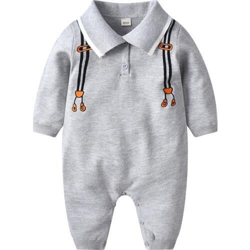 Newborn Baby Boy Clothes Autum Spring Baby Jumpsuit Cotton Full Turn-down Collar Gentleman Baby Knit Romper Clothing