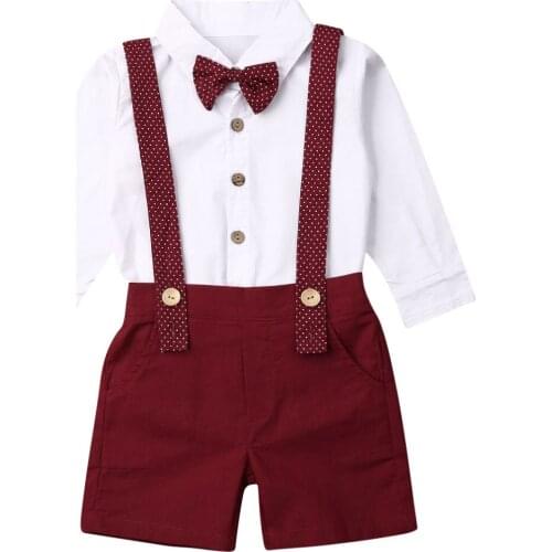 Autumn Summer 2PCS Toddler Baby Boy Gentleman Outfits Shirt Tops+ Straps Pants Kids Boys Clothes Sets 1-6T