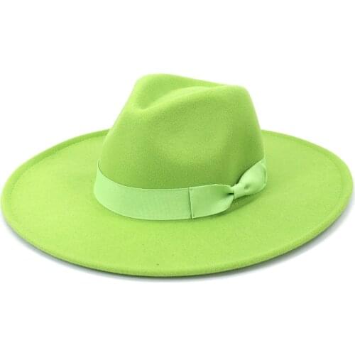 2021 New Jazz Panama 9.5 cm Big Brim Fedora Hat Europe United States Autumn Summer Peach Bow Fashion Flat Woolen Top Hat