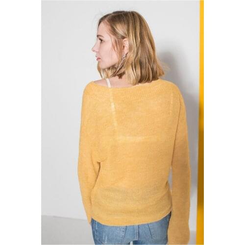 Simple Mohair V neck Knitted Sweater Women Long Sleeve Pullover Female Casual New Autumn Jumper Top Sweter Mujer