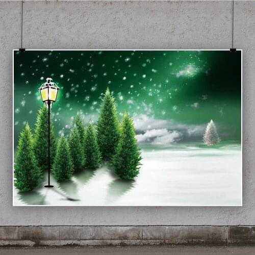 Merry Christmas Photography Background Decor Christmas Tree Snow Xmas Backdrop Street Lamp Winter Portrait Photo Shoot Props