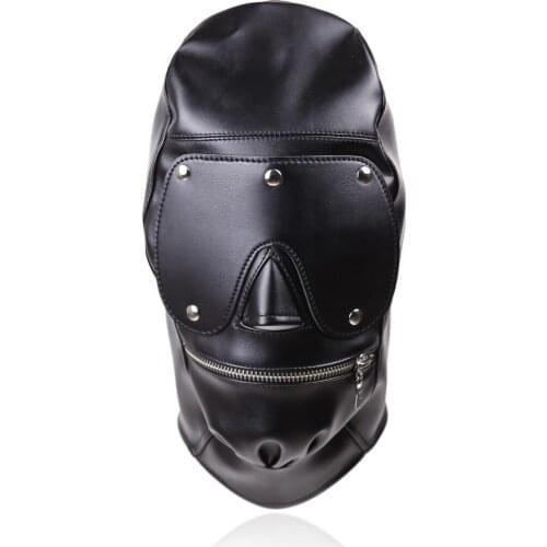 SM Eye Mask Fetish Leather Open Mouth Slave Hood Ball Gag Bondage Erotic For Couple Men Women Adult Game Sex BDSM Product Toy