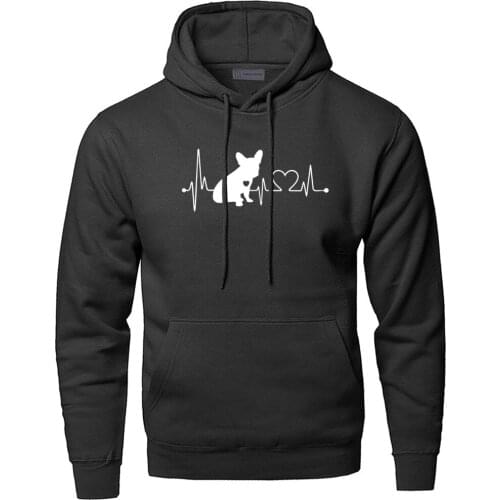 French Bulldog Heartbeat Love Electrocardiogram Pullover Printing Hoodies Men Street Hoodie Warm Fitted Daily Casual Streetwear