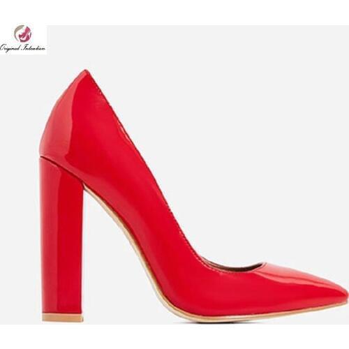 Original Intention Sexy Fashion Pointed Toe High Heels Square Heel Shallow Office Shoes Party Wedding Pumps Shoes Big Size 34-45