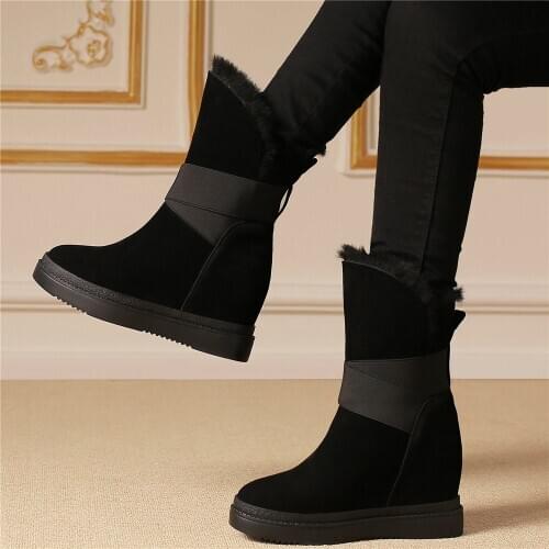 Platform Pumps Shoes Women Genuine Leather Wedges High Heel Ankle Boots Female Warm Fur Round Toe Oxfords Shoes Casual Shoes