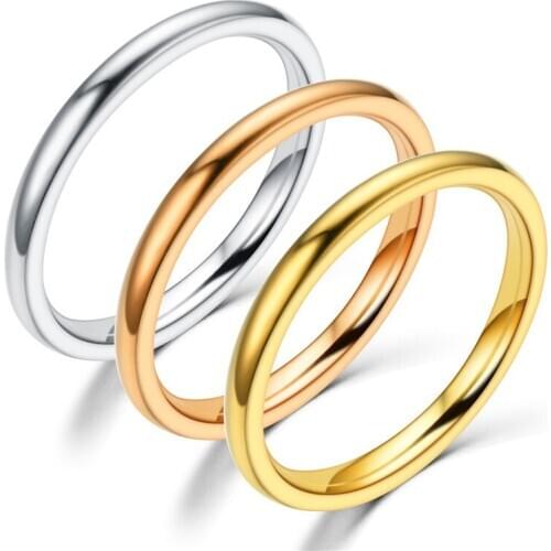 UFOORO wedding ring Finger Beautiful Jewelry Romantic 2mm stainless steel Rings For girl and boy gift