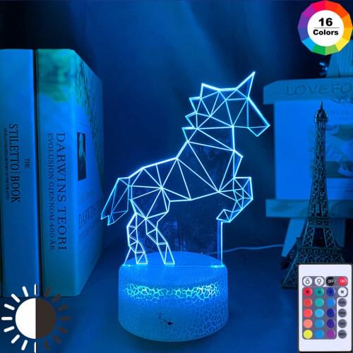 USB Night Light LED Touch Sensor Desk Lamp 3D Unicorn RGB Color Nightlight Atmosphere Decor Birthday Holiday Kids Friends Gift