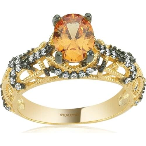 Valori Jewels 1 carat Zircon Champagne color Oval stone, gold color Silver Tektash ring ZPYZ104-GSP