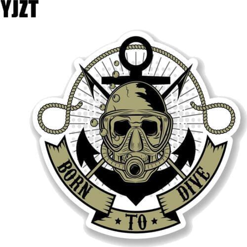 YJZT 14.7CM*14.6CM Born To Dive Scuba Diving Decal PVC Motorcycle Car Sticker 11-00742