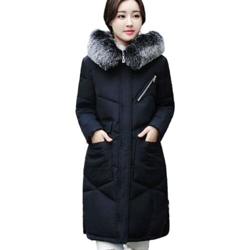 Women Winter Coat 2021 New Big Fur Collar Hooded Puffer Jacket Womens Thick Warm Long Cotton Parkas Fashion Slim Woman Top