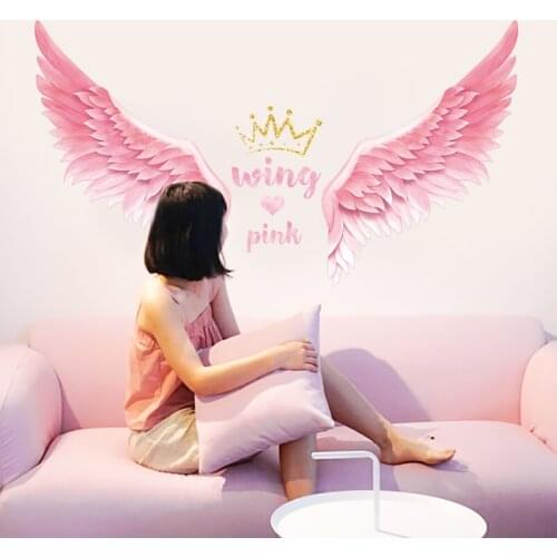 2020 New Large Pink wing Feather Wall Stickers Art Design Decal for Girls bedroom Living Room Kid Room Gift Home