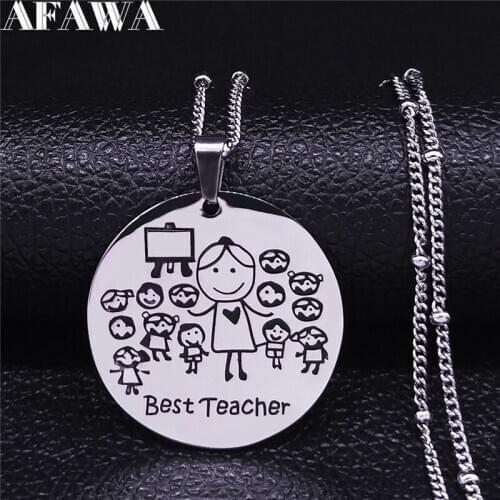 2021 Best Teacher Stainless Steel Chain Necklaces Silver Color Necklaces & Pendants for Women Jewelry collares mujer NXS01
