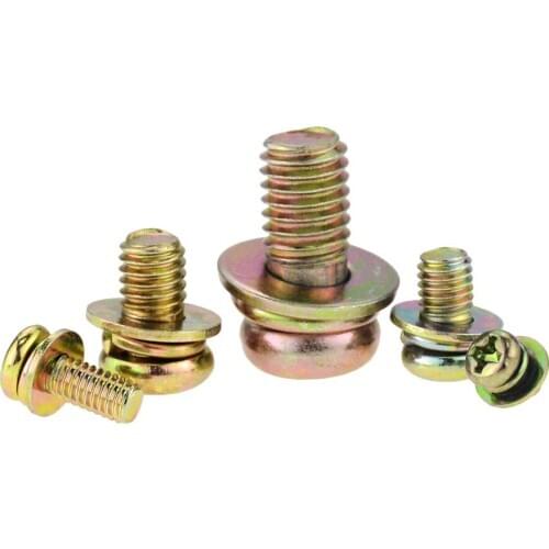 3PCS M6*10-30*12 Zinc Plating Phillips Round Head Three Combination Screw Cross Recessed Pan Head Screw With Washer